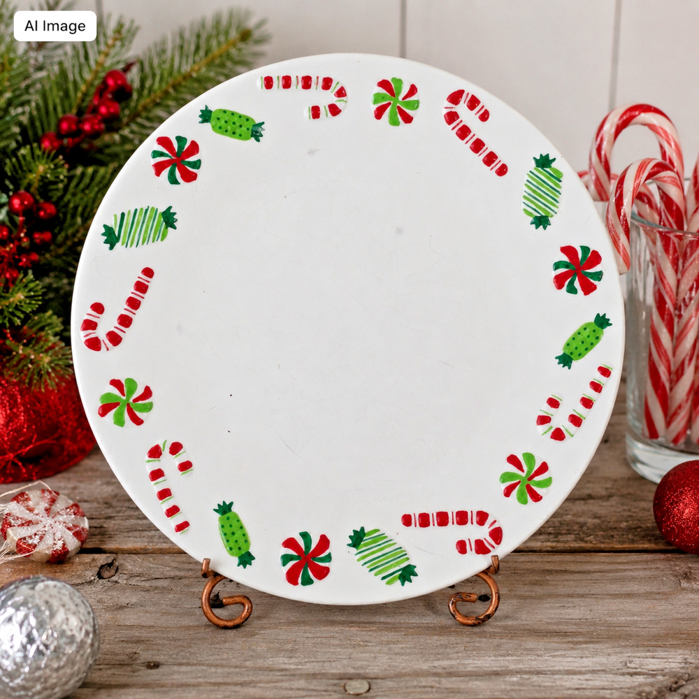 Vintage 🎄🍬Christmas Peppermint Candy Border Plate 8" Holiday Dessert Plate